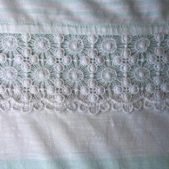 Lauren Conrad Striped Teal Relaxed Blouse Crochet Accent Women Size Small NWOT - Picture 3 of 5